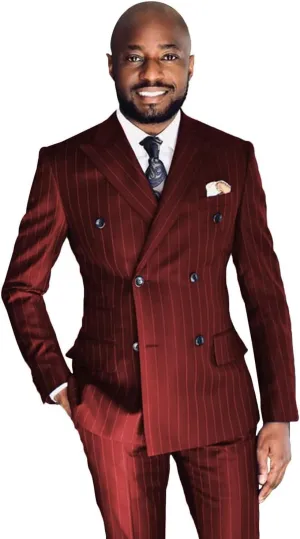 Wangyue Men's Double Breasted Pinstripe Suit 2-Piece Set Business Casual Wedding Party Suit