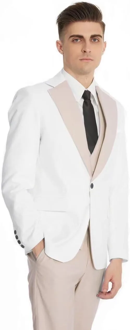 Wangyue Mens Suit Slim Fit 3 Piece Suits for Men Tuxedo Double Breasted Wedding Prom Tuxedo Party Blazer Vest Pants Set