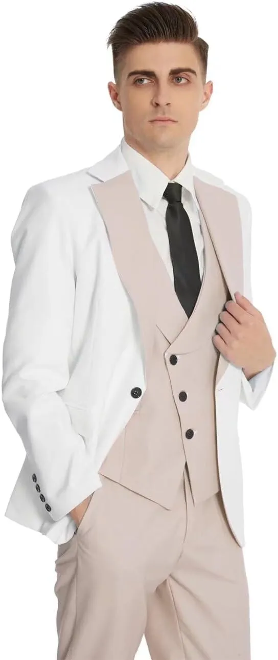 Wangyue Mens Suit Slim Fit 3 Piece Suits for Men Tuxedo Double Breasted Wedding Prom Tuxedo Party Blazer Vest Pants Set
