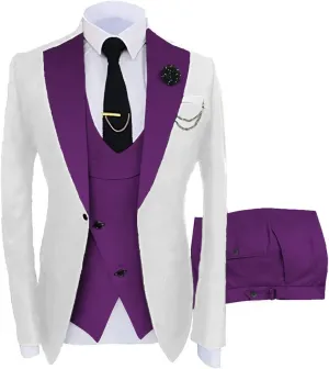 Wangyue Mens Suit Slim Fit 3 Piece Suits for Men Tuxedo Double Breasted Wedding Prom Tuxedo Party Blazer Vest Pants Set