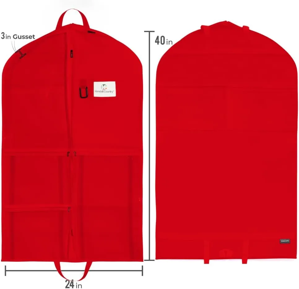 Waterproof Hanging Garment Bag 40 inch Clothes Bag with Gusset, 5 Pockets Side Zip for Dance Costumes Sports Skating Theatre Pageants Cheer Cosplay Kendall Country (Candy Apple Red, 40 inch)