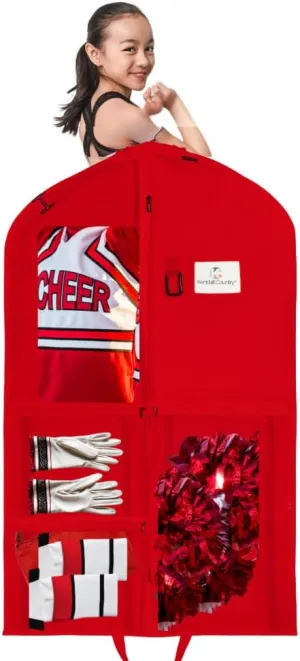 Waterproof Hanging Garment Bag 40 inch Clothes Bag with Gusset, 5 Pockets Side Zip for Dance Costumes Sports Skating Theatre Pageants Cheer Cosplay Kendall Country (Candy Apple Red, 40 inch)