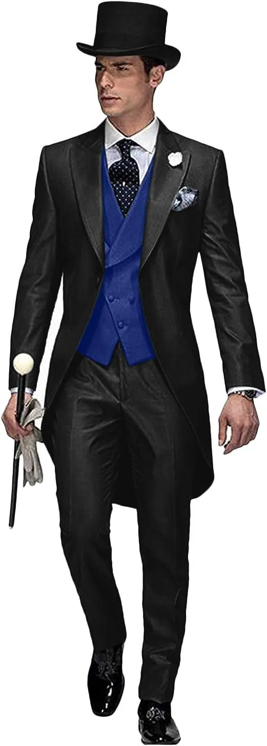Wemaliyzd Men's 3 Piece Wedding Suit Tailcoat Tuxedo Long Tail Collar Vest Pants