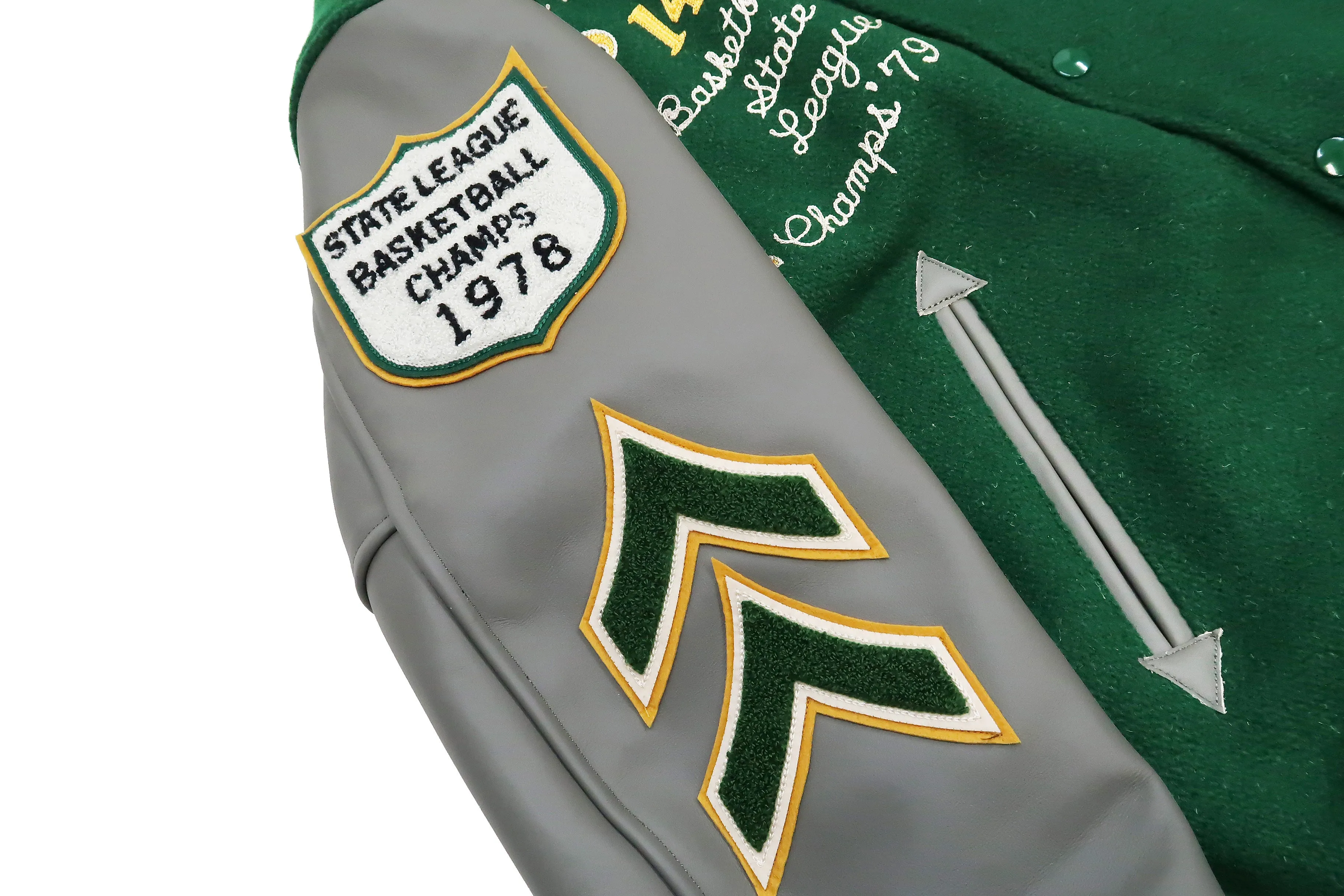 Whitesville Varsity Jacket Men's Letterman Jacket Melton x Leather Award Jacket WV15166 WV15166-145 Green x Gray MAVERICKS