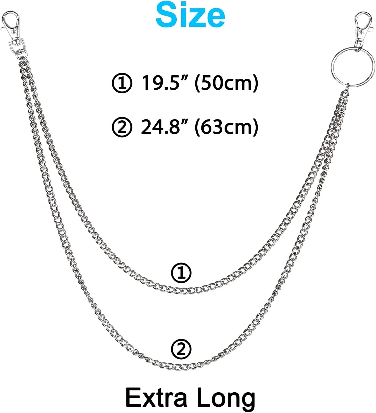 Wisdompro Pants Chain with Lobster Clasps - Heavy Duty Belt Chain Hip Hop Punk Trousers Jeans for Men and Women