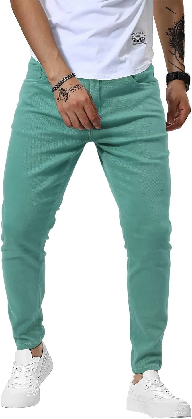 Woenzaia Mens Jeans Slim Fit Skinny Denim Stretch Tapered Jean Pants