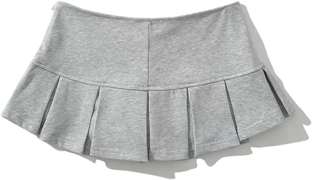 Women Gray Low Waist Pleated Mini Skirt for Spring Summer