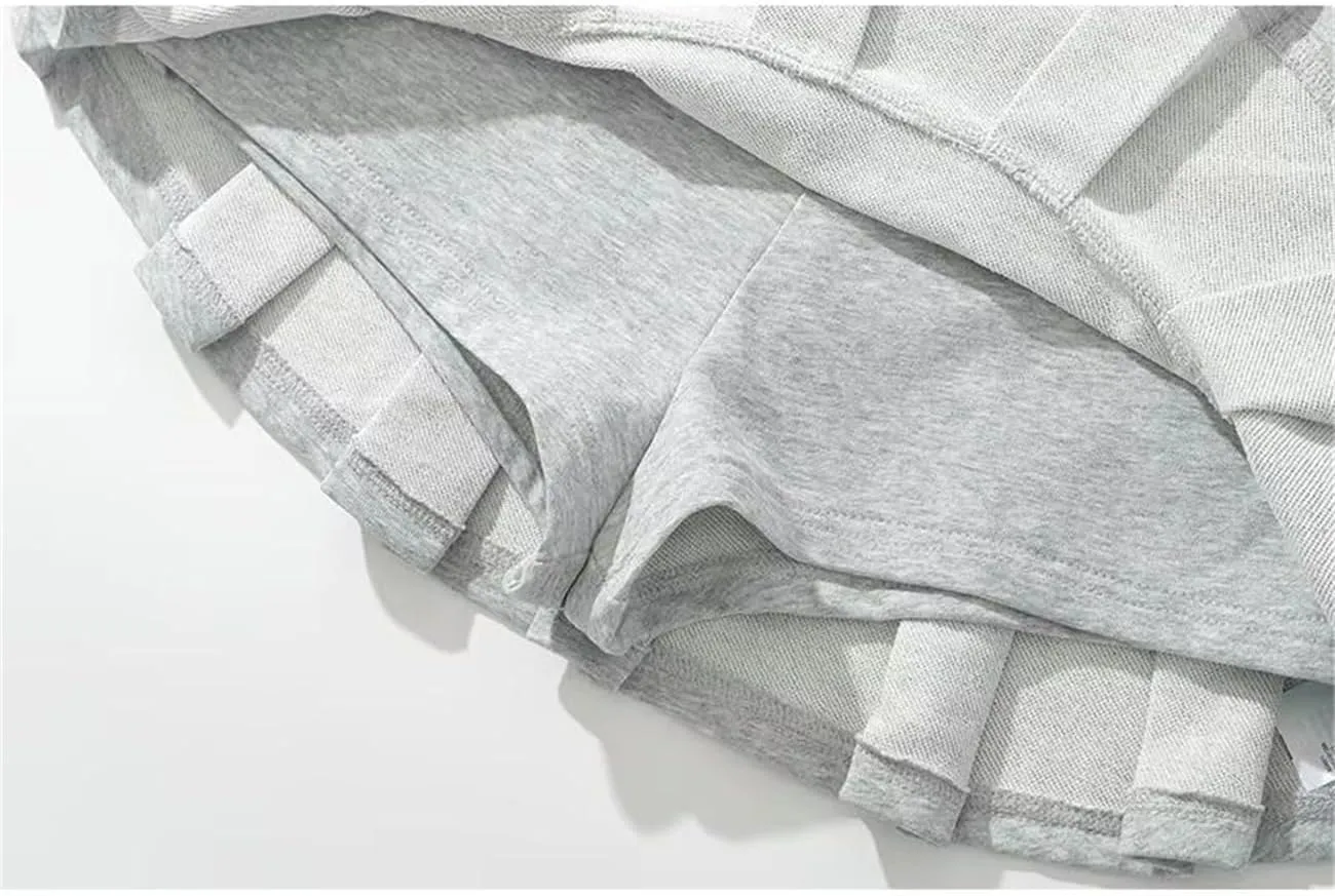 Women Gray Low Waist Pleated Mini Skirt for Spring Summer