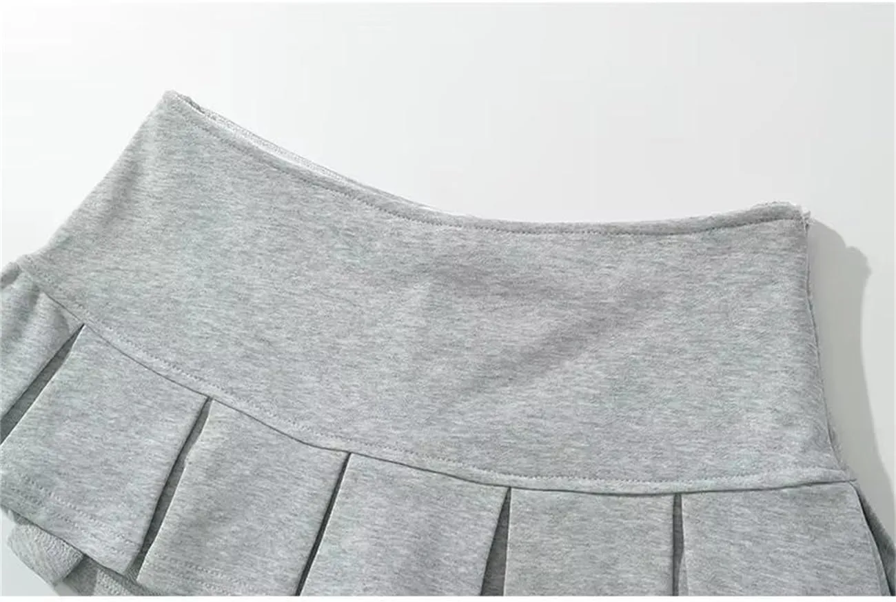 Women Gray Low Waist Pleated Mini Skirt for Spring Summer