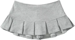 Women Gray Low Waist Pleated Mini Skirt for Spring Summer
