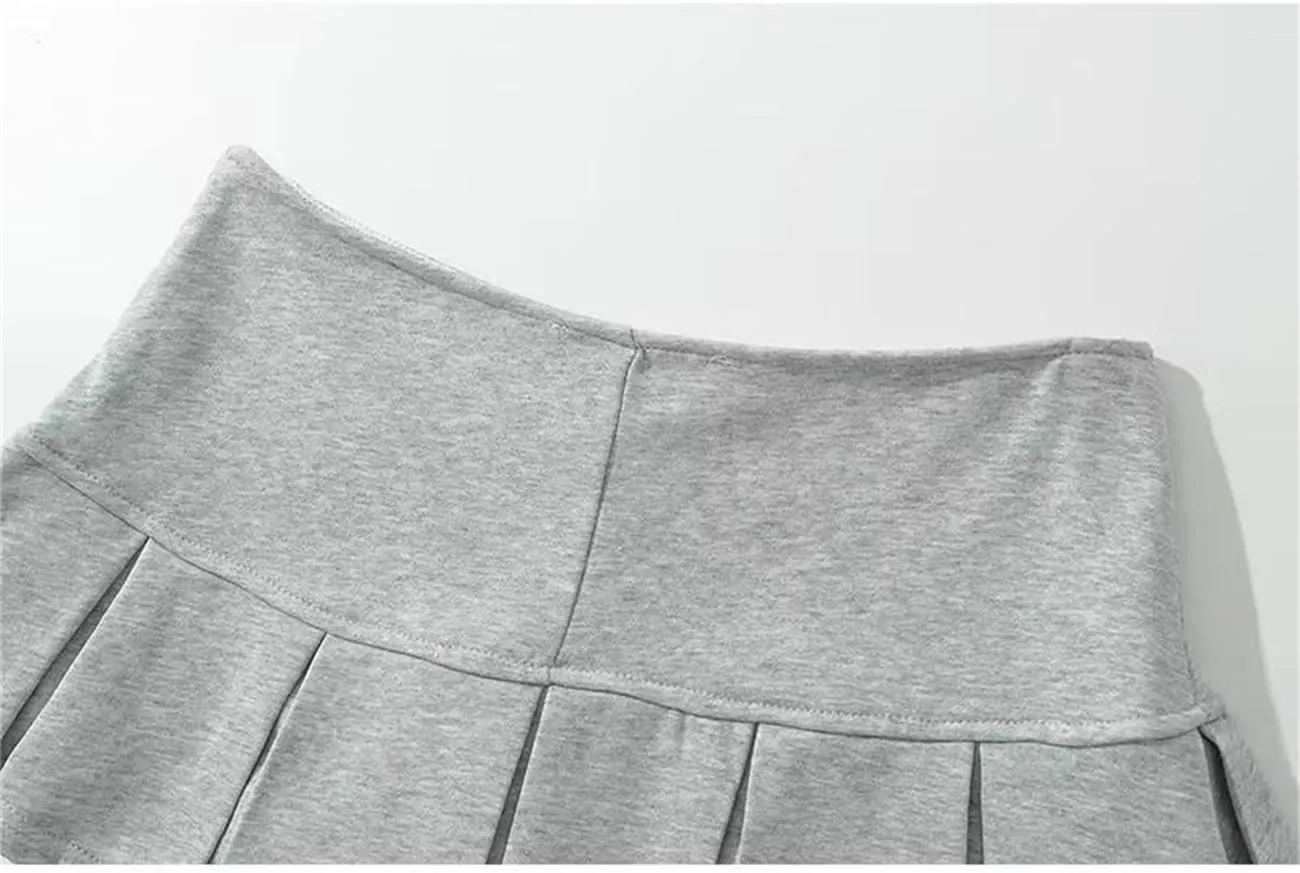 Women Gray Low Waist Pleated Mini Skirt for Spring Summer
