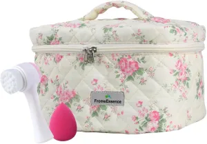 Women Makeup Bag - Large Travel Vanity Case for Cosmetics & Accessories - Medium Size Make-Up Bags for Women, Beige Tote - Makeup Organizer for Cosmetics, Toiletries, and More