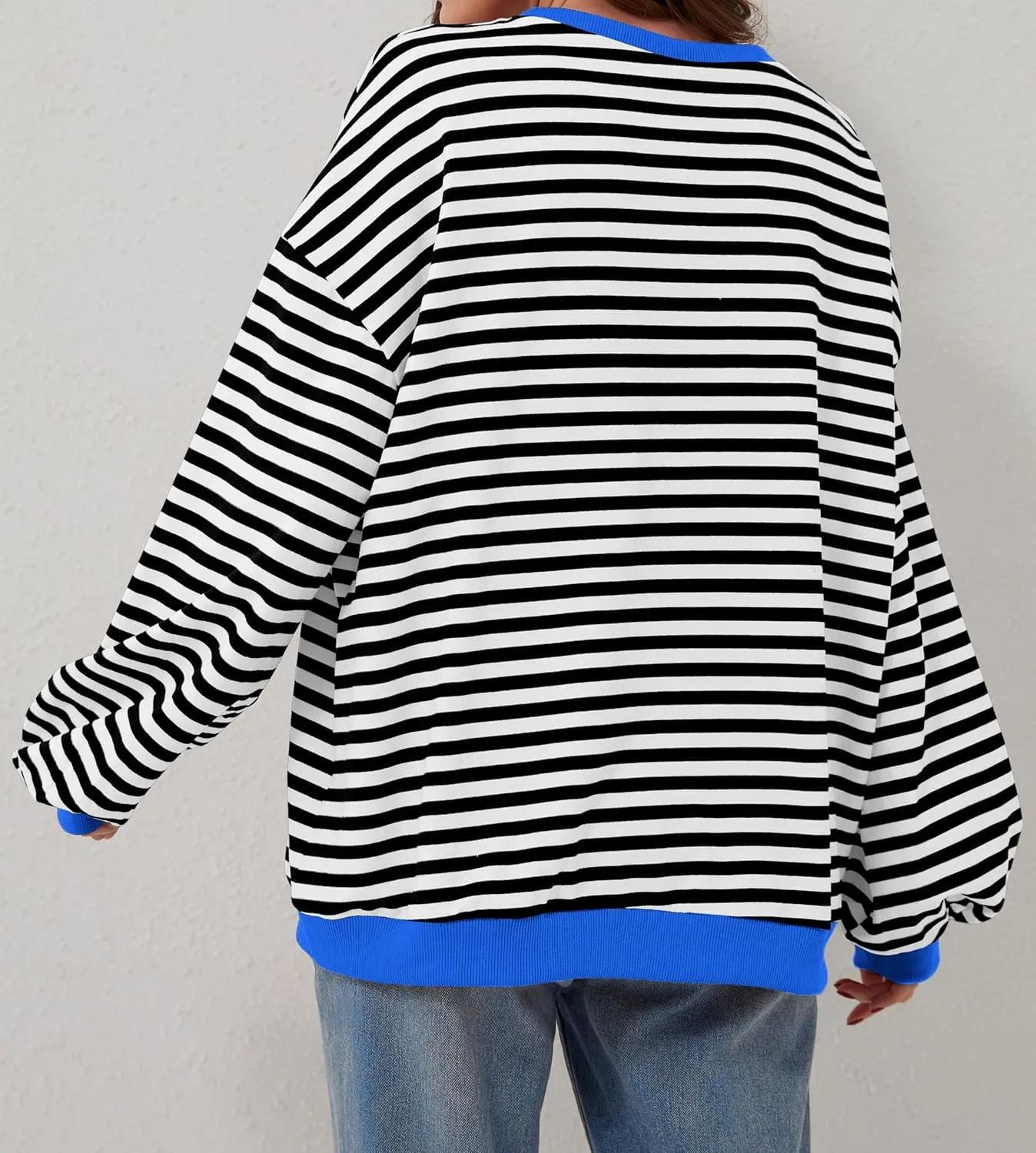 Women Oversized Striped Sweatshirt Loose Pullover Long Sleeve Fall 2024 Casual Hoodies Y2K Crew Neck Sweater