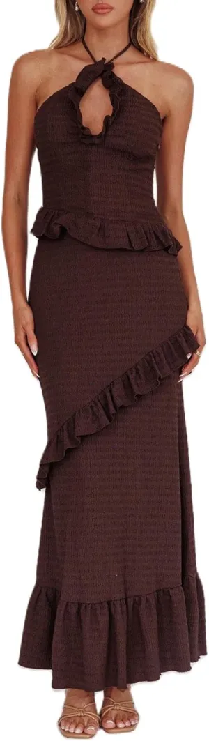 Women Y2k 2 Piece Maxi Skirt Set Lace Up Backless Tank Top Flowy Ruffle Long Skirt Outfits Going Out Streetwear
