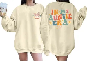 Womens Aunt Sweatshirt Loose Oversized In My Auntie Era Crewneck Pullover Letter Print Casual Sweatshirts