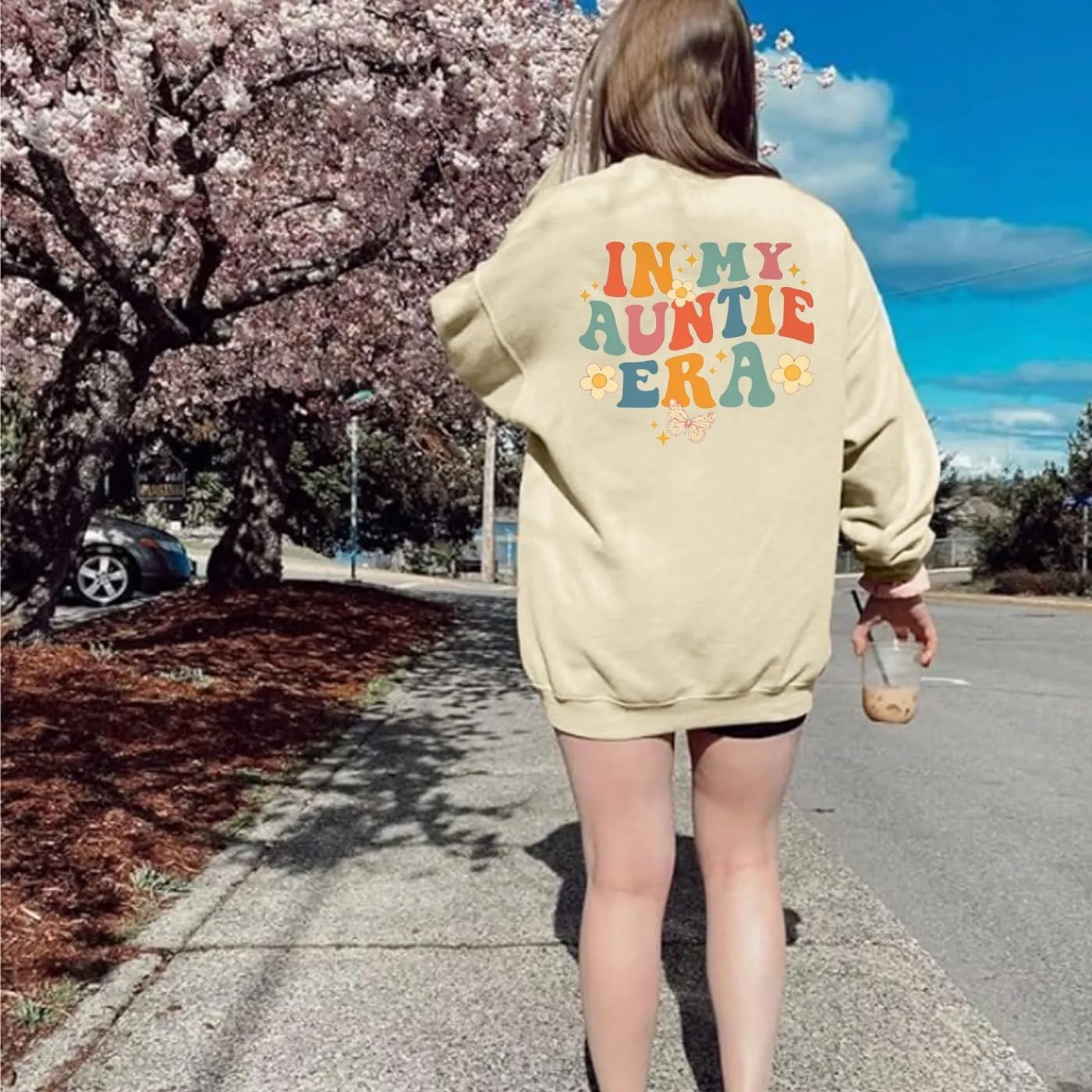 Womens Aunt Sweatshirt Loose Oversized In My Auntie Era Crewneck Pullover Letter Print Casual Sweatshirts