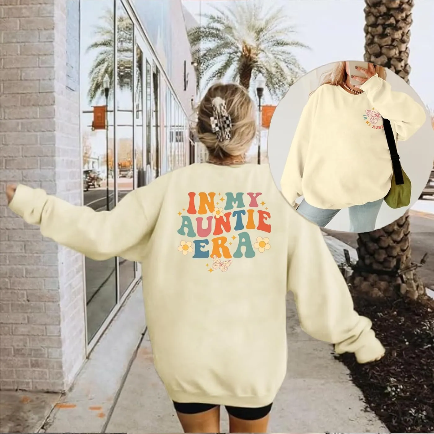 Womens Aunt Sweatshirt Loose Oversized In My Auntie Era Crewneck Pullover Letter Print Casual Sweatshirts