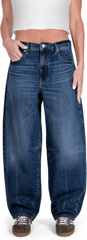Womens Baggy Barrel Jeans Wide Leg Mid Rise Premium Denim Pants