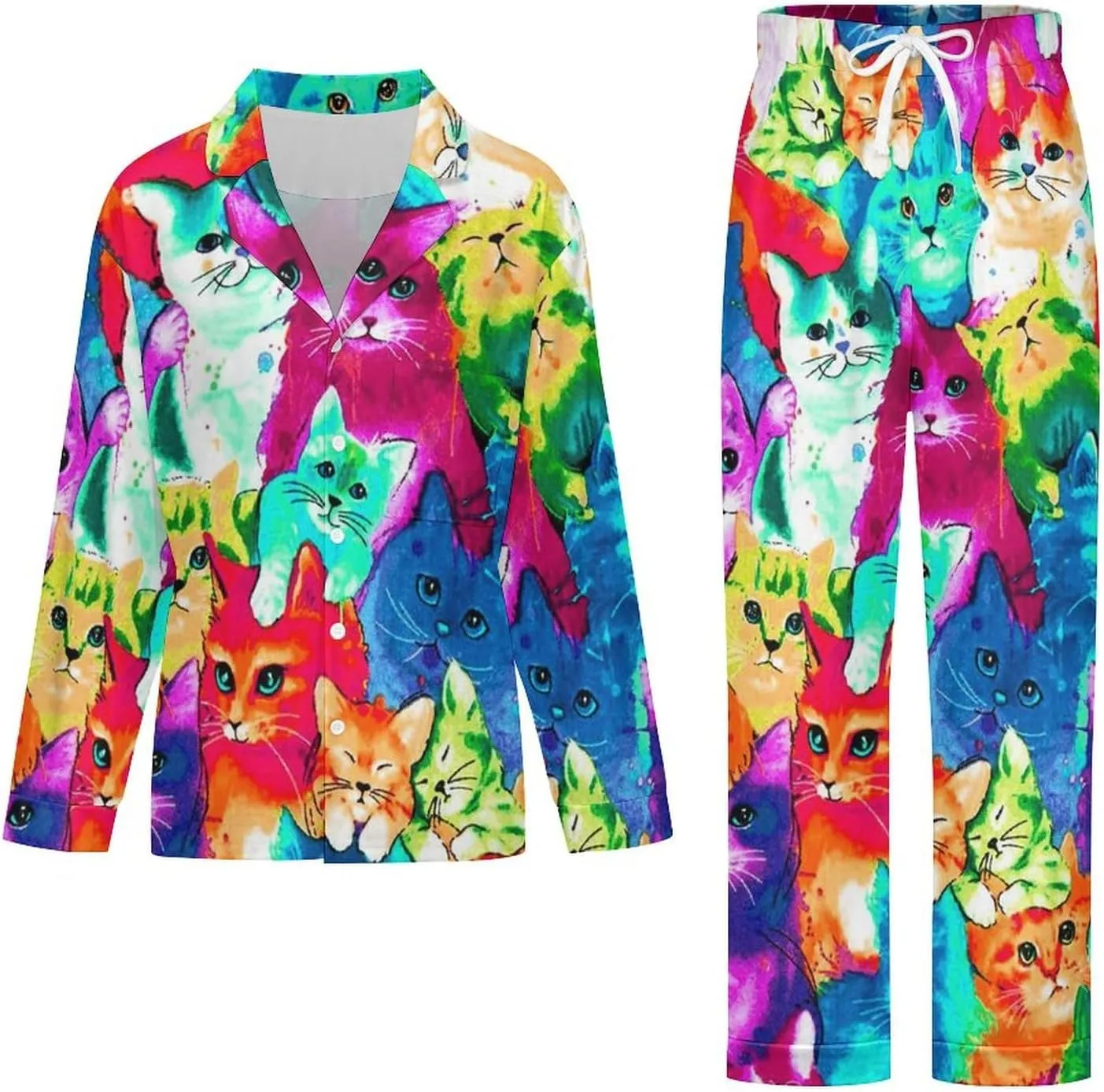 Womens Button Down Pajamas, Long Sleeve Pajama Top and Pajama Pants