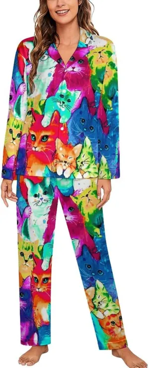 Womens Button Down Pajamas, Long Sleeve Pajama Top and Pajama Pants
