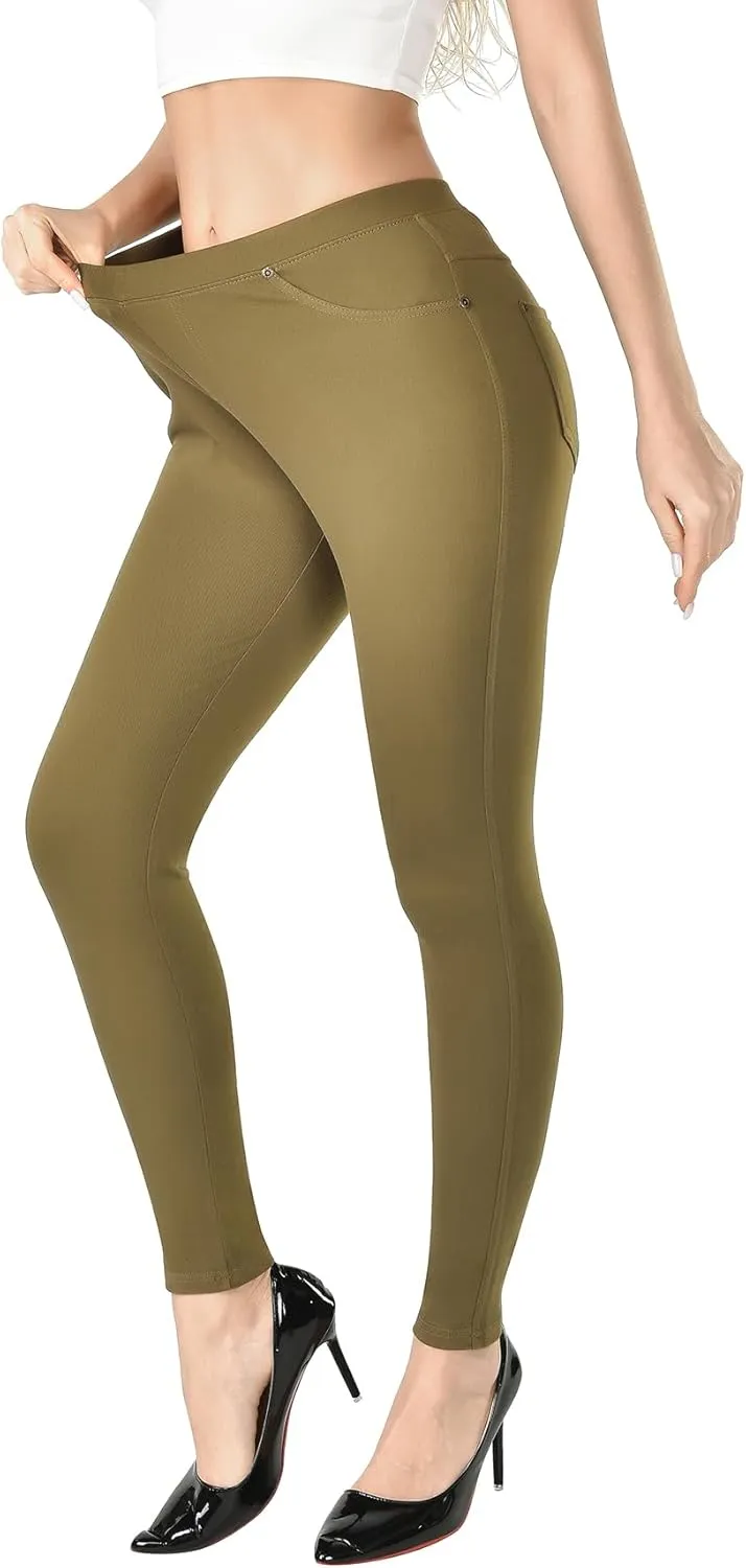 Women's Denim Jeggings Stretch Pull-On Jegging Casual Pants with Pockets