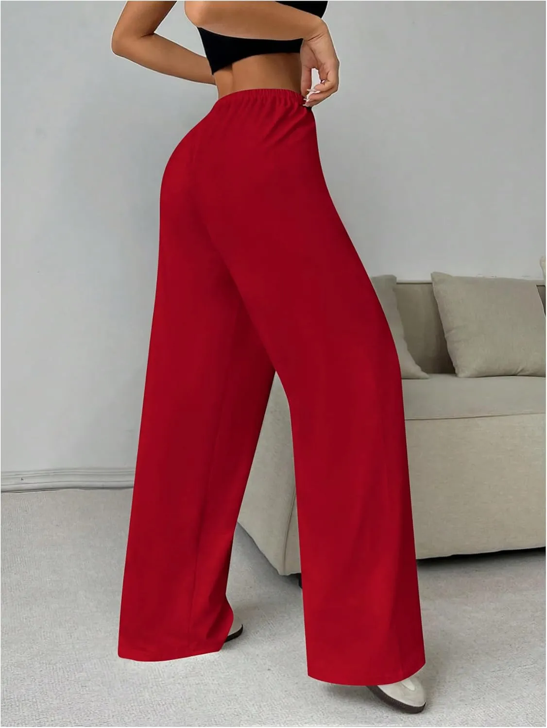 Women's Drawstring Waist Straight Streetwear Wide Leg Sweatpants Casual Loose Baggy Workout Long Summer Pants