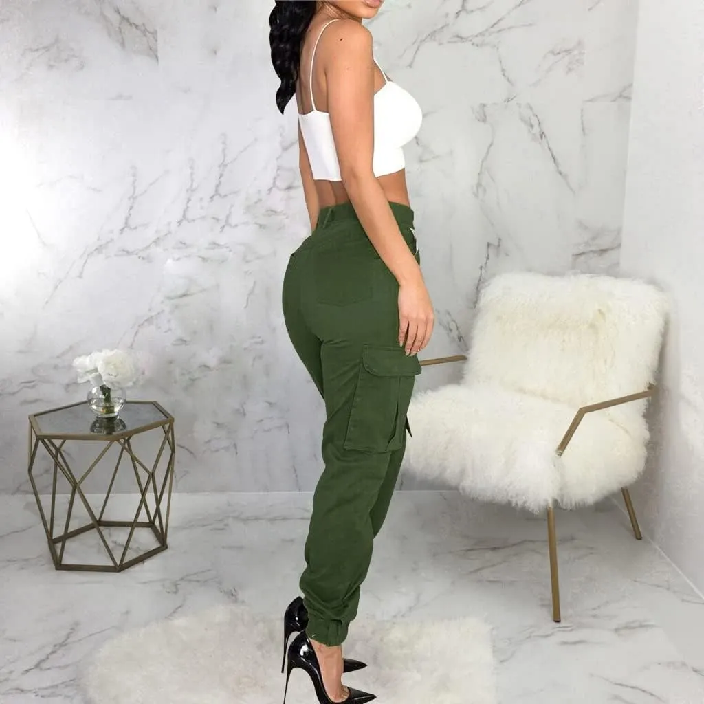 Women's Hiking Cargo Jogger Camo Pants with Pockets High Waisted Slim Casual Outdoor Tapered Combat Works Pants