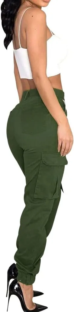Women's Hiking Cargo Jogger Camo Pants with Pockets High Waisted Slim Casual Outdoor Tapered Combat Works Pants