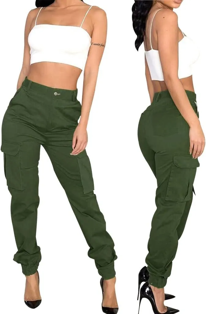 Women's Hiking Cargo Jogger Camo Pants with Pockets High Waisted Slim Casual Outdoor Tapered Combat Works Pants