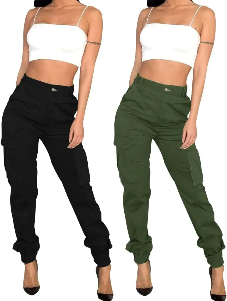 Women's Hiking Cargo Jogger Camo Pants with Pockets High Waisted Slim Casual Outdoor Tapered Combat Works Pants