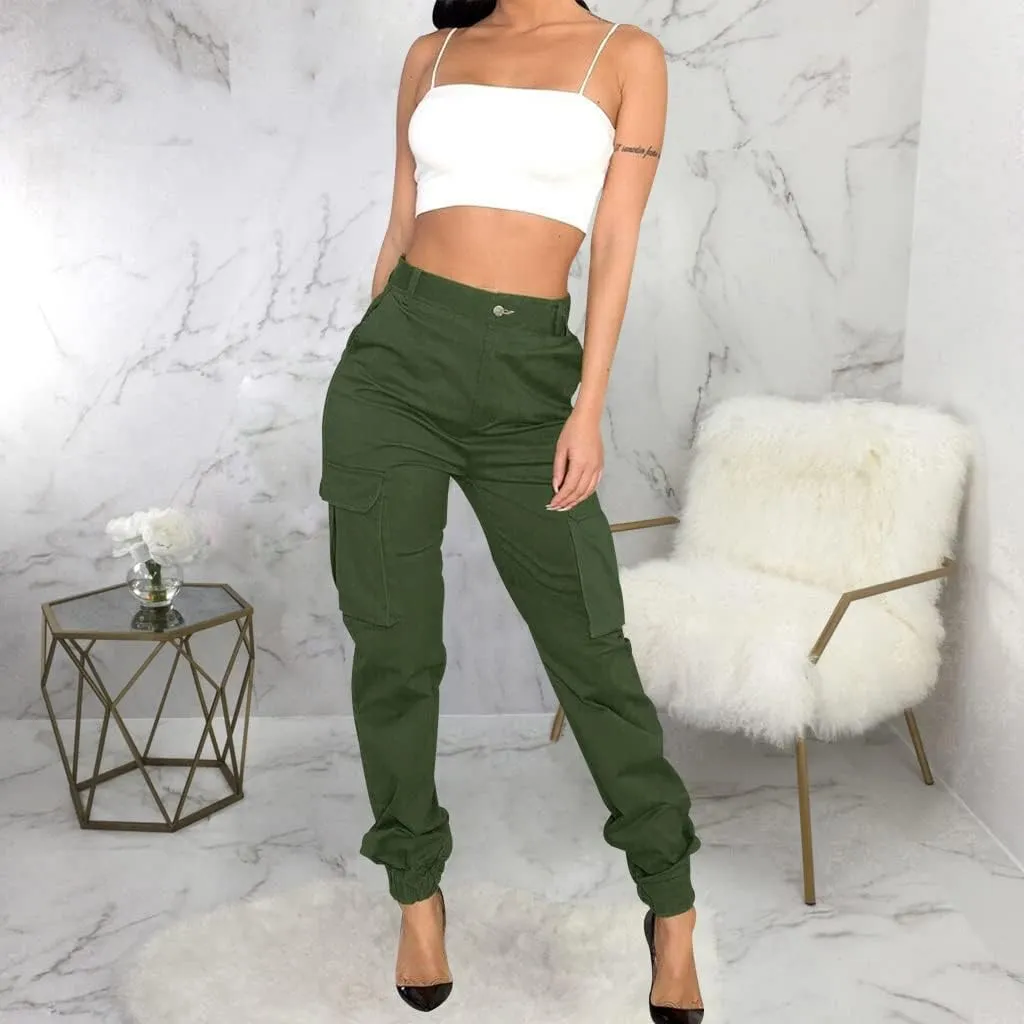 Women's Hiking Cargo Jogger Camo Pants with Pockets High Waisted Slim Casual Outdoor Tapered Combat Works Pants