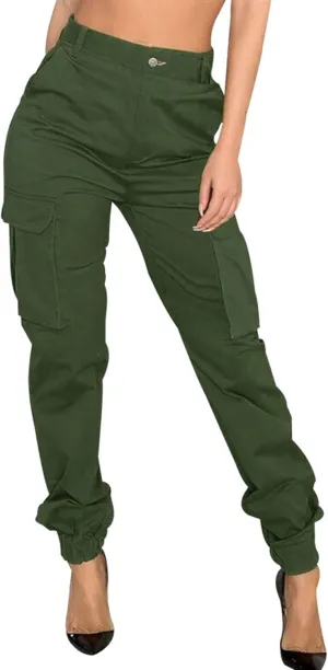 Women's Hiking Cargo Jogger Camo Pants with Pockets High Waisted Slim Casual Outdoor Tapered Combat Works Pants