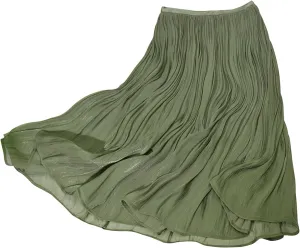 Women's Long Pleated Skirt Casual High Waist A-Line Midi Swing Solid Skirts