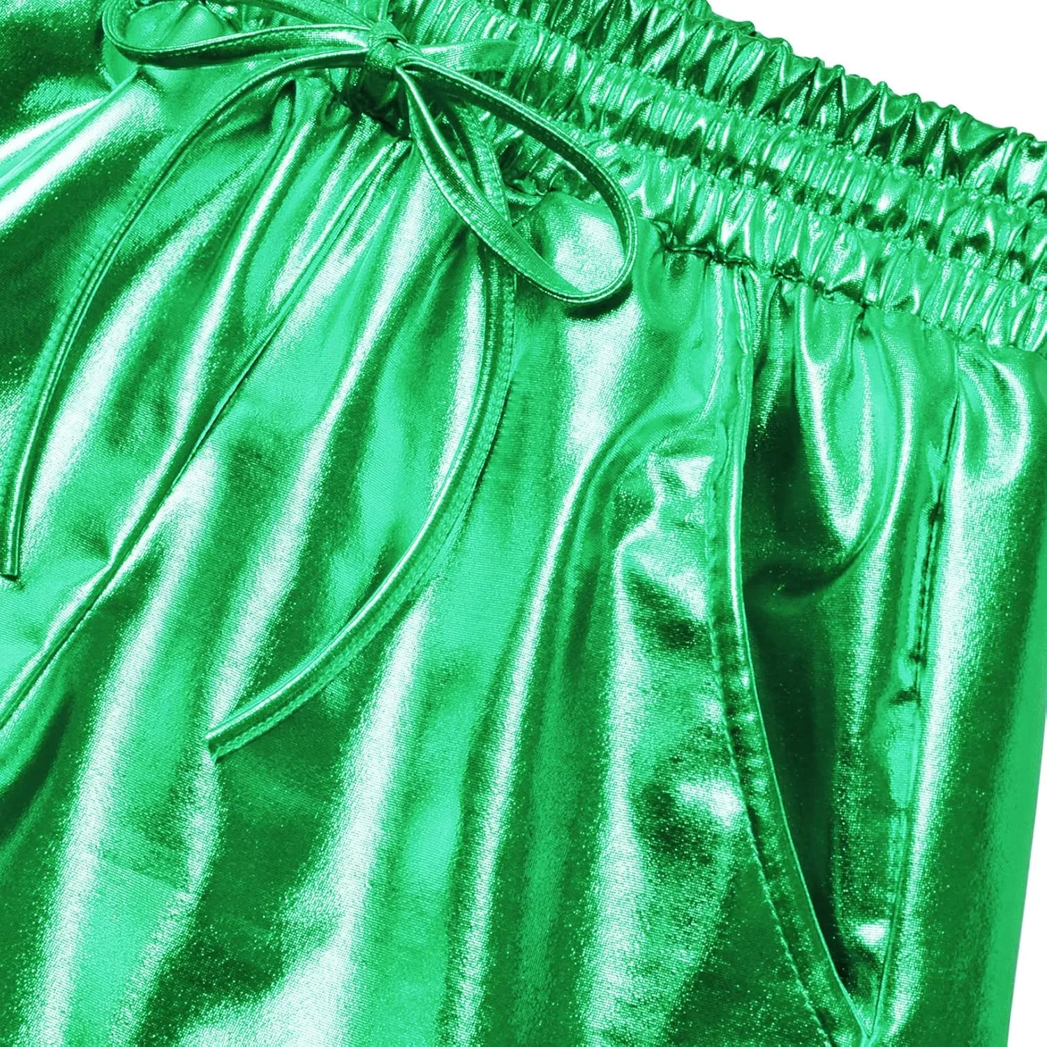 Women's Metallic Shorts Yoga Shiny Sparkly Hot Drawstring Outfit Short Pants