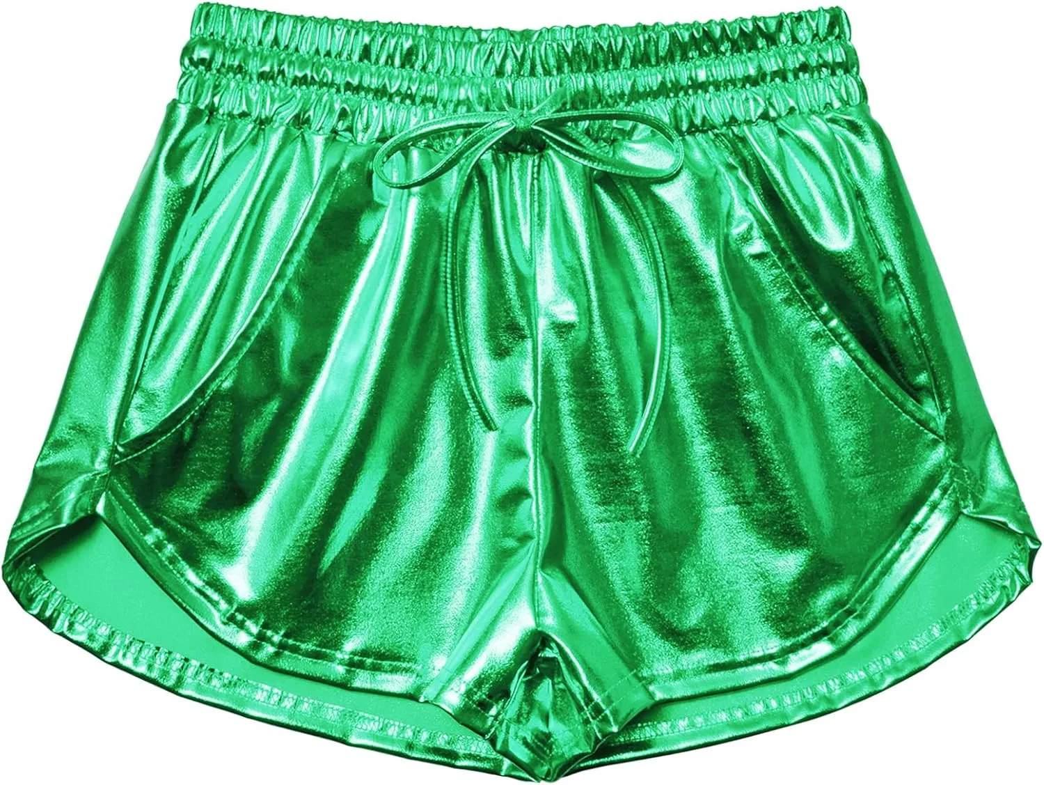 Women's Metallic Shorts Yoga Shiny Sparkly Hot Drawstring Outfit Short Pants