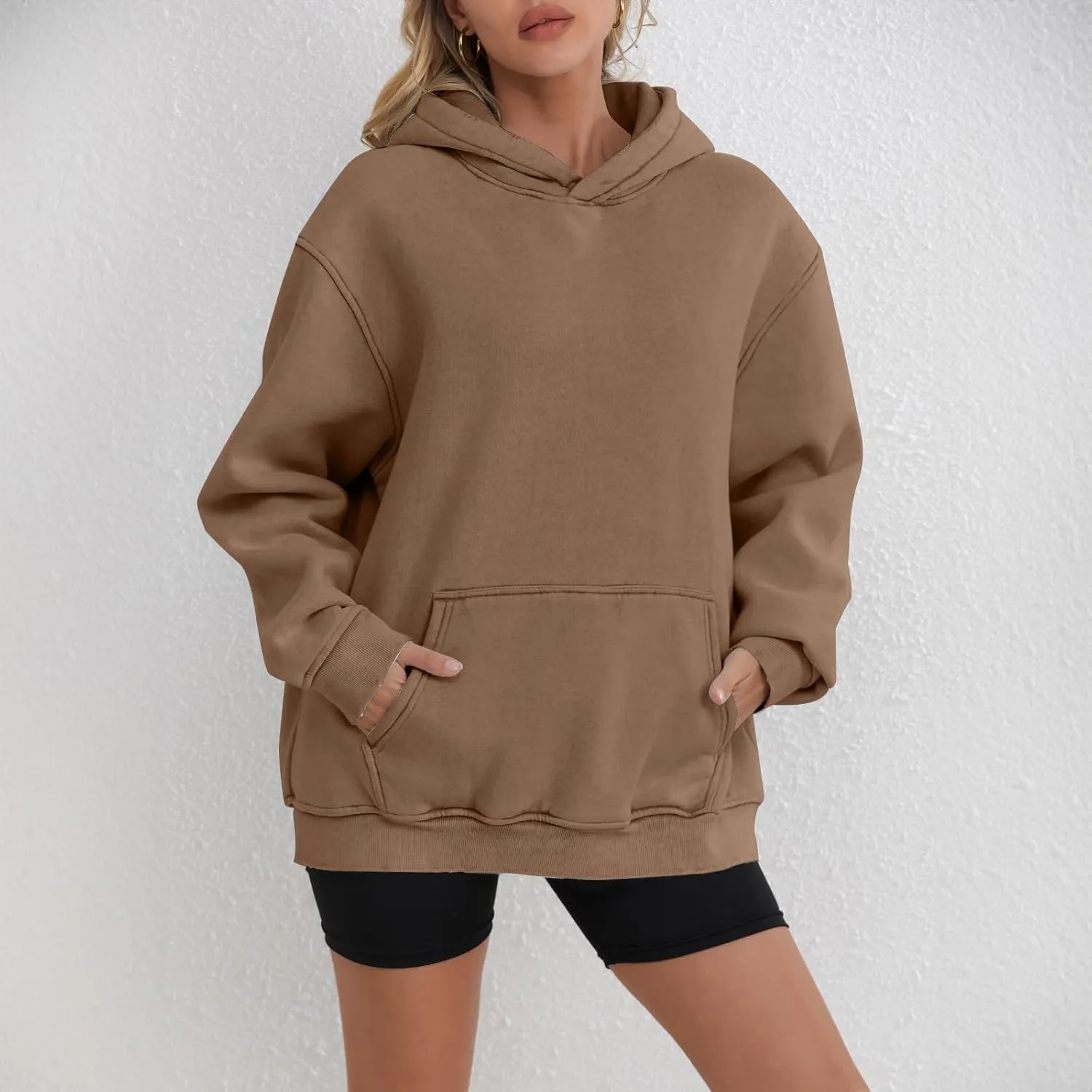 Womens Oversized Hooded Sweatshirt Fleece Long Sleeve Hoodies Comfy Pullover Top Fall Outfits Teen Preppy Clothes