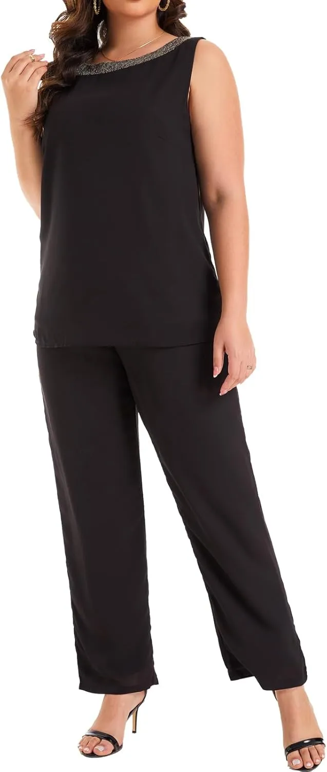 Women's Plus Size Wedding Pant Suits for Mother of The Groom Bride Evening Formal 3 Piece Set Party Outfit
