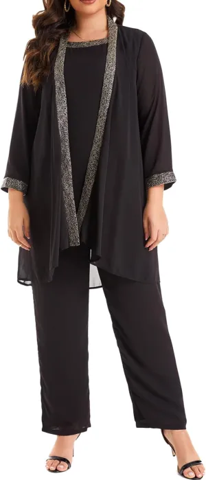 Women's Plus Size Wedding Pant Suits for Mother of The Groom Bride Evening Formal 3 Piece Set Party Outfit