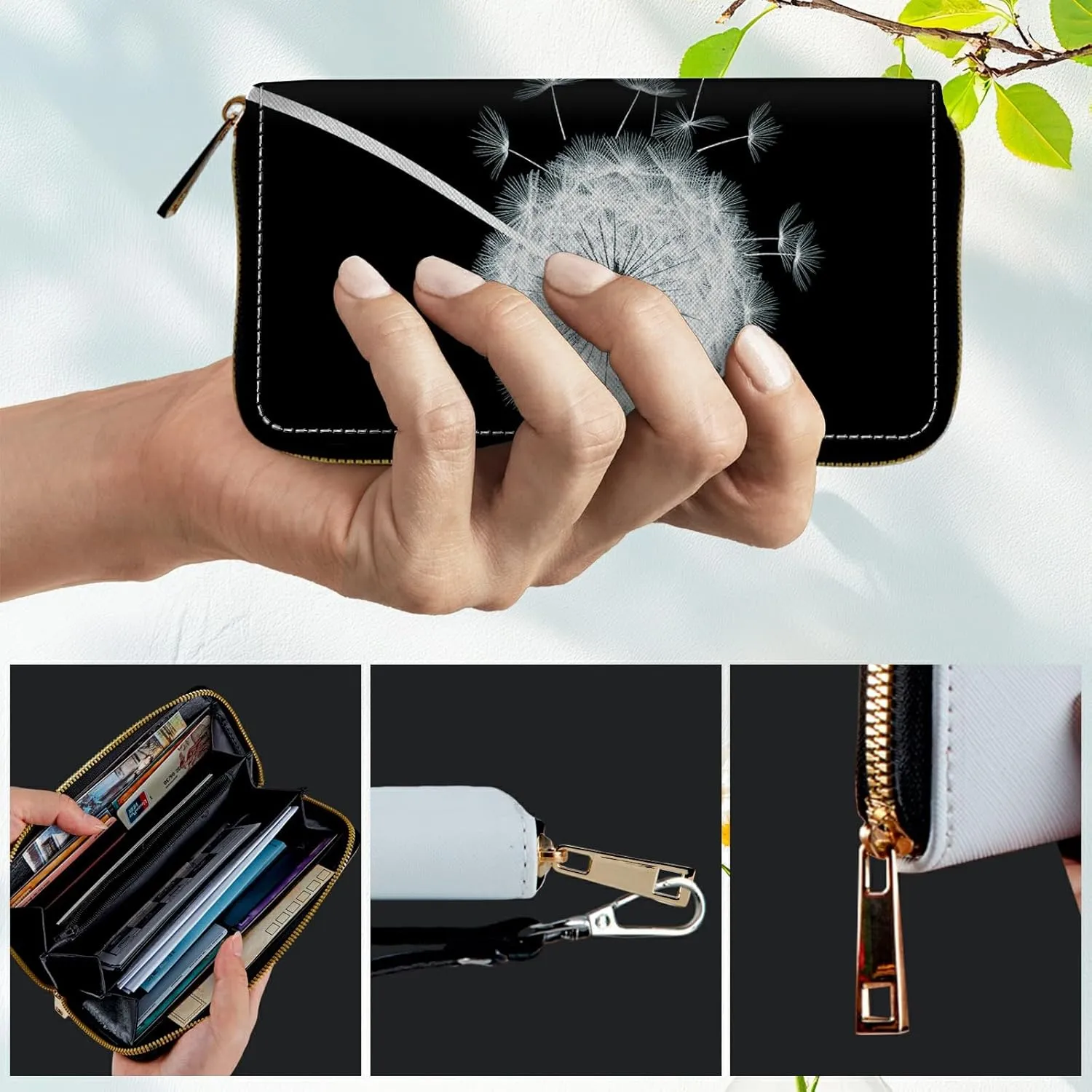 Women's RFID Blocking Wallet PU Leather Slim Bifold Wristlet Clutch with Large Capacity,16 Card Slots & Zipper Coin Purse Pocket Ladies Travel Purse Wristlet,Dandelion