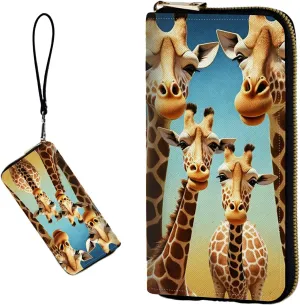 Women's RFID Blocking Wallet PU Leather Slim Bifold Wristlet Clutch with Large Capacity,16 Card Slots & Zipper Coin Purse Pocket Ladies Travel Purse Wristlet,Giraffe