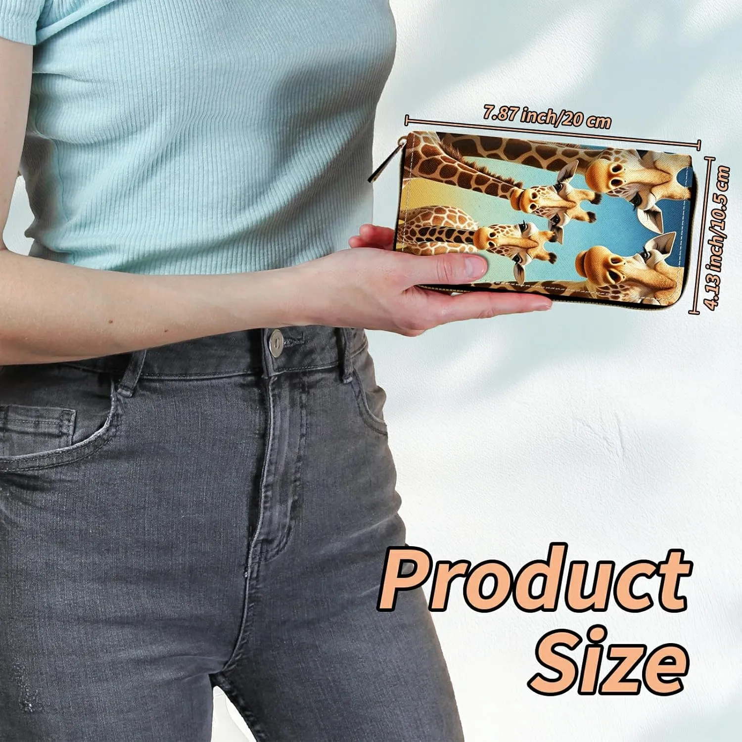 Women's RFID Blocking Wallet PU Leather Slim Bifold Wristlet Clutch with Large Capacity,16 Card Slots & Zipper Coin Purse Pocket Ladies Travel Purse Wristlet,Giraffe