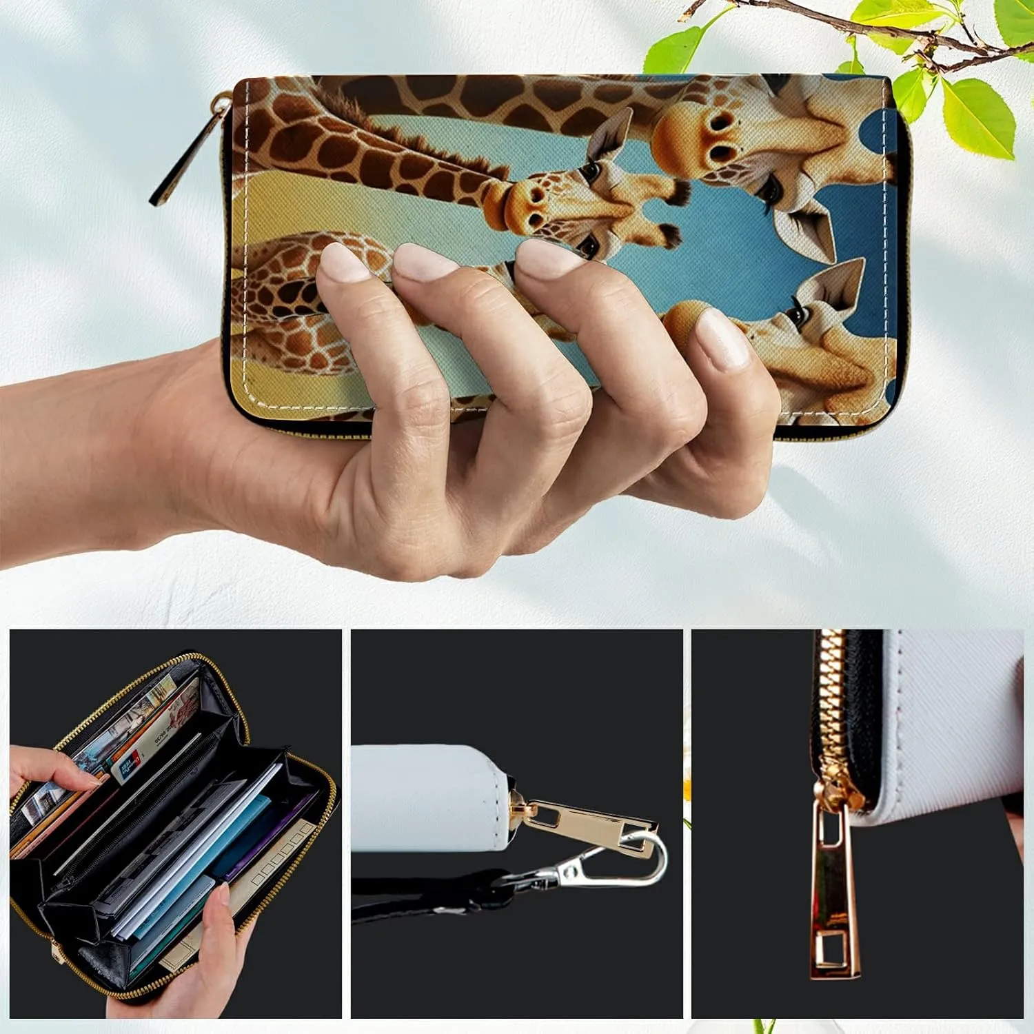 Women's RFID Blocking Wallet PU Leather Slim Bifold Wristlet Clutch with Large Capacity,16 Card Slots & Zipper Coin Purse Pocket Ladies Travel Purse Wristlet,Giraffe