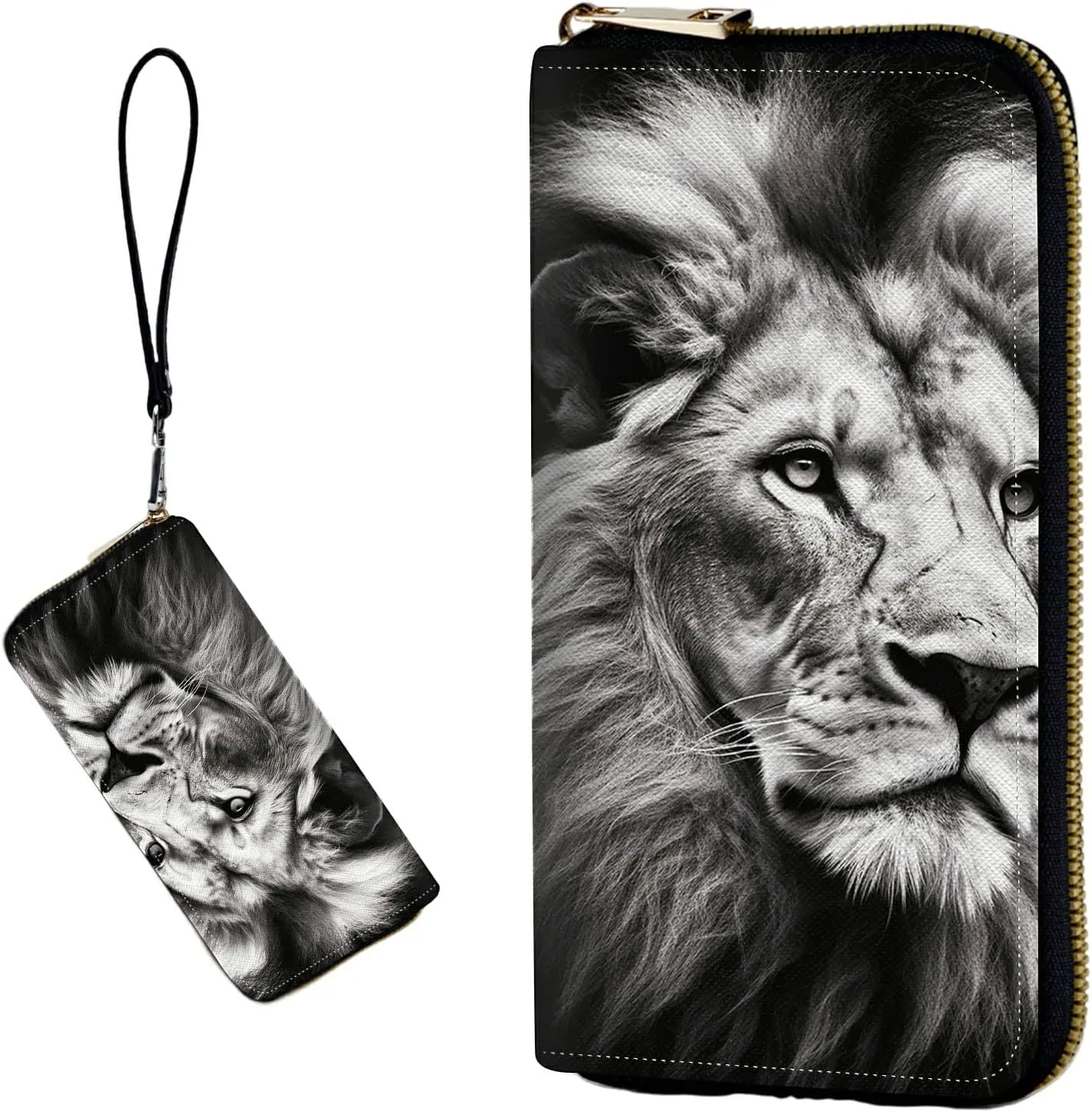 Women's RFID Blocking Wallet PU Leather Slim Bifold Wristlet Clutch with Large Capacity,16 Card Slots & Zipper Coin Purse Pocket Ladies Travel Purse Wristlet,Lion