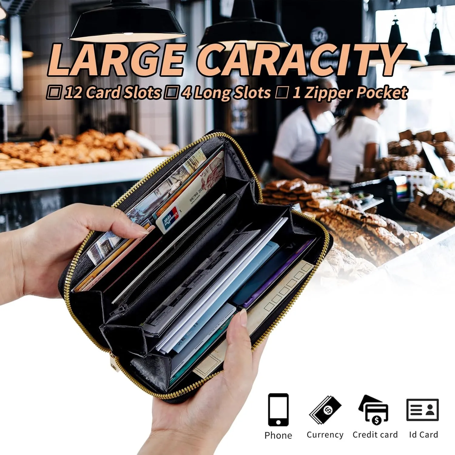 Women's RFID Blocking Wallet PU Leather Slim Bifold Wristlet Clutch with Large Capacity,16 Card Slots & Zipper Coin Purse Pocket Ladies Travel Purse Wristlet,Lion