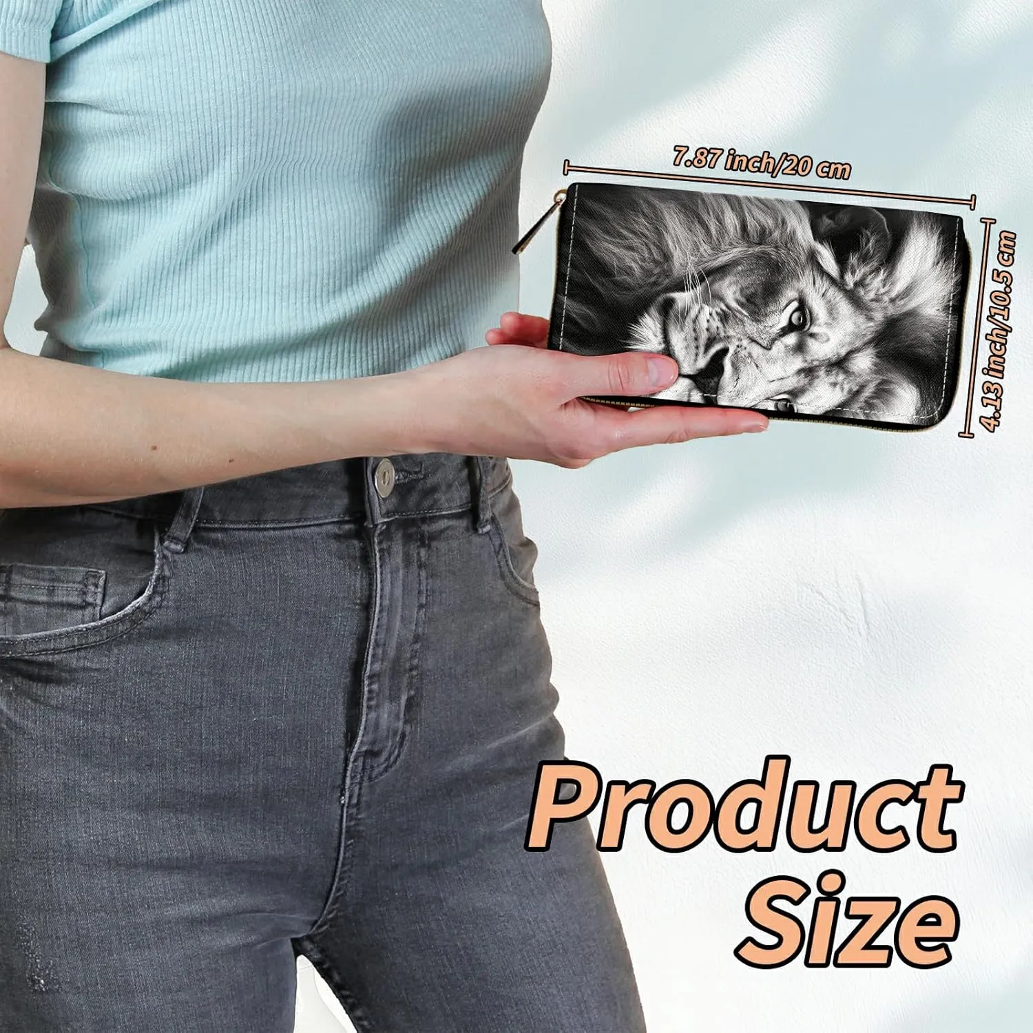 Women's RFID Blocking Wallet PU Leather Slim Bifold Wristlet Clutch with Large Capacity,16 Card Slots & Zipper Coin Purse Pocket Ladies Travel Purse Wristlet,Lion