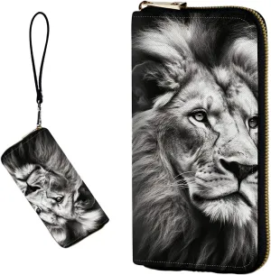 Women's RFID Blocking Wallet PU Leather Slim Bifold Wristlet Clutch with Large Capacity,16 Card Slots & Zipper Coin Purse Pocket Ladies Travel Purse Wristlet,Lion