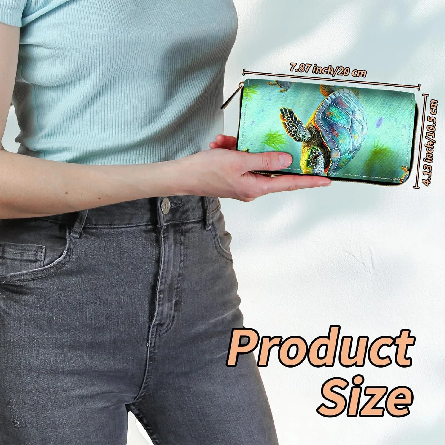 Women's RFID Blocking Wallet PU Leather Slim Bifold Wristlet Clutch with Large Capacity,16 Card Slots & Zipper Coin Purse Pocket Ladies Travel Purse Wristlet,Turtle