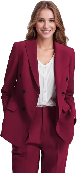 Women's Suiting Pant Suits for Women Business Professional Outfits Double Breasted Womens Prom Suit 2 Piece Set