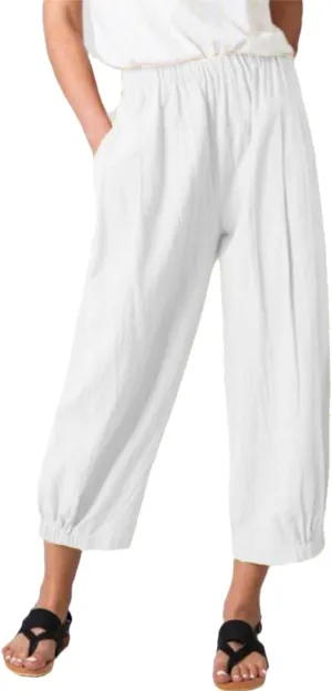 Women's Summer Linen Pants High Waisted Drawstring Printed Bohemian Capris Trousers