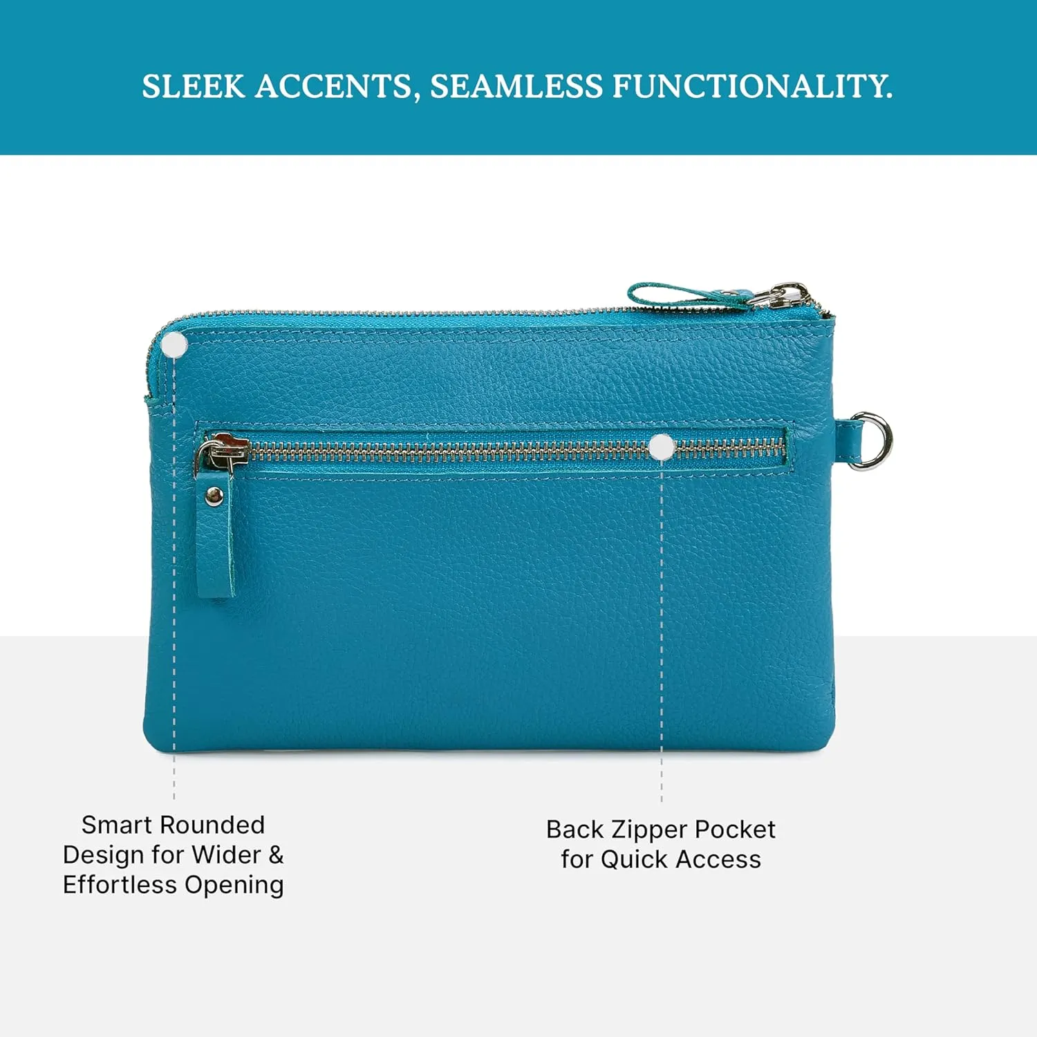 Wristlet Wallet for Women Real Leather Purse & Clutch for Mobile Keys Coins with Credit Card Slots in Gift Box (Air Blue Nappa)